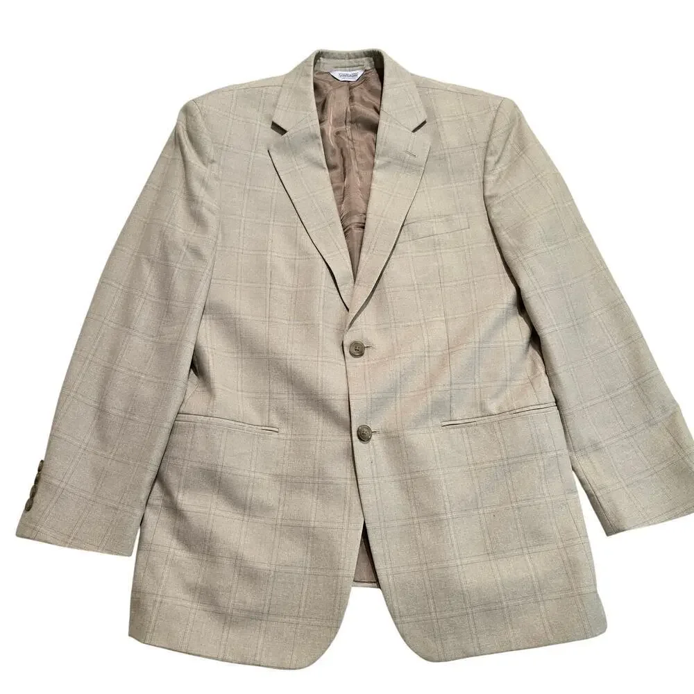 Joseph & Feiss Silk Wool Blend Beige Windowpane Blazer Sports Coat Size 41R